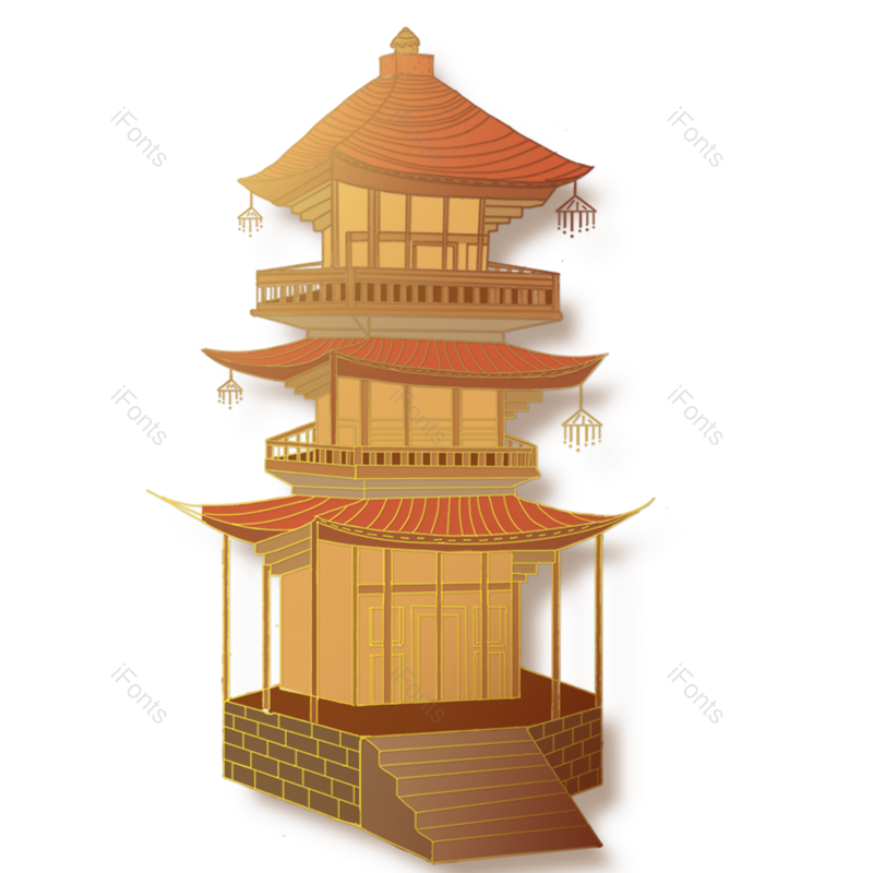 古风图片,红色元素,手绘PNG,金色免抠素材